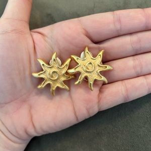 Gold Colour Sunburst Clip On Earrings